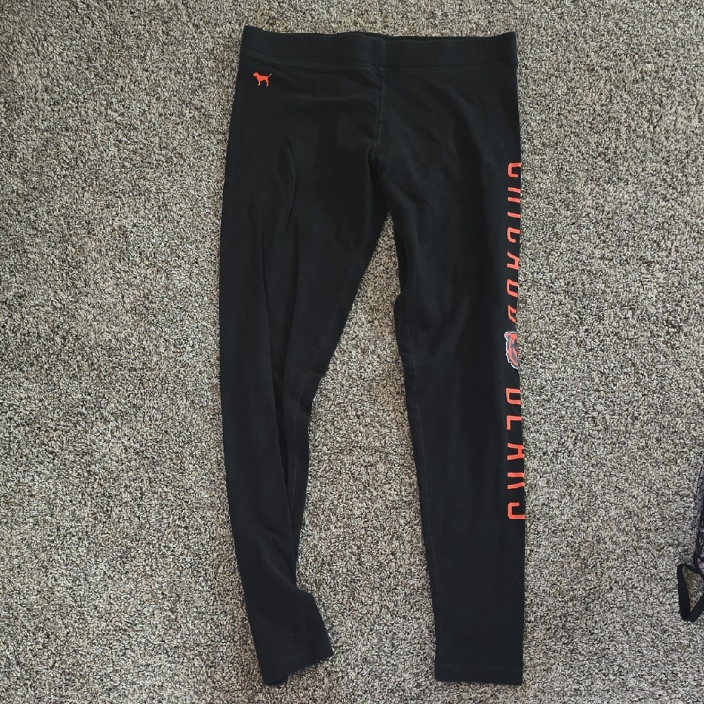 PINK Victoria's Secret Chicago Bears  Black Leggings with Pink Logo